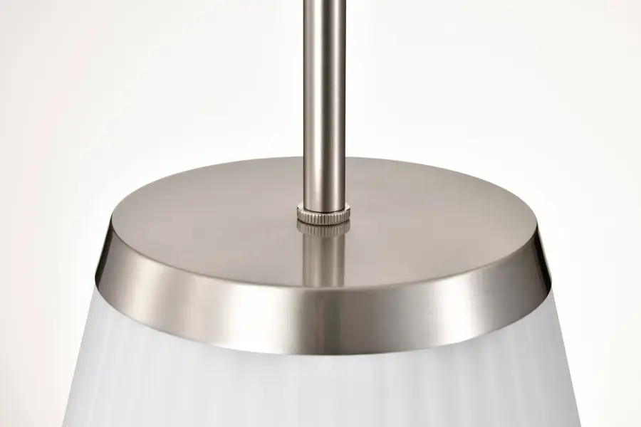 Royale Large Pendant in Brushed Nickel with Ribbed White Glass - Image 7