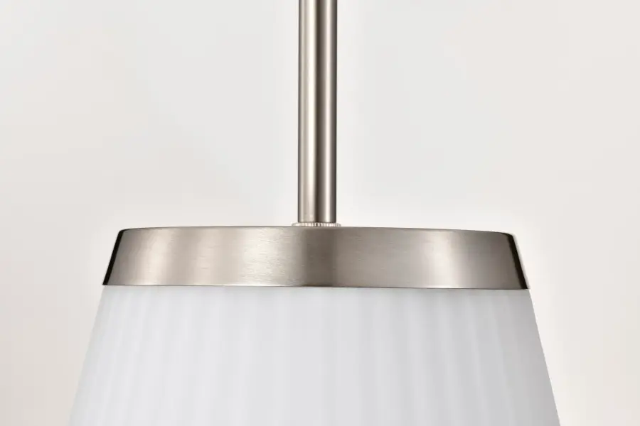 Royale Large Pendant in Brushed Nickel with Ribbed White Glass - Image 8
