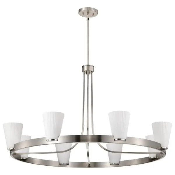 Royale 8-Light Chandelier in Brushed Nickel with Ribbed White Glass - Image 1