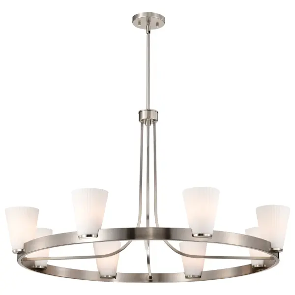 Royale 8-Light Chandelier in Brushed Nickel with Ribbed White Glass - Image 2