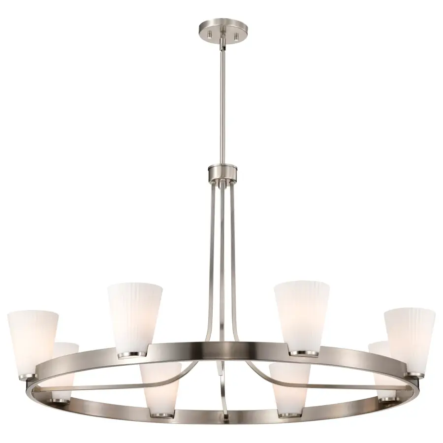 Royale 8-Light Chandelier in Brushed Nickel with Ribbed White Glass - Image 2