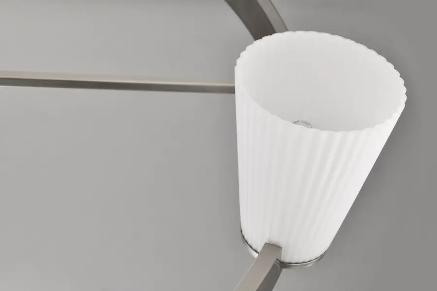 Royale 8-Light Chandelier in Brushed Nickel with Ribbed White Glass - Image 11