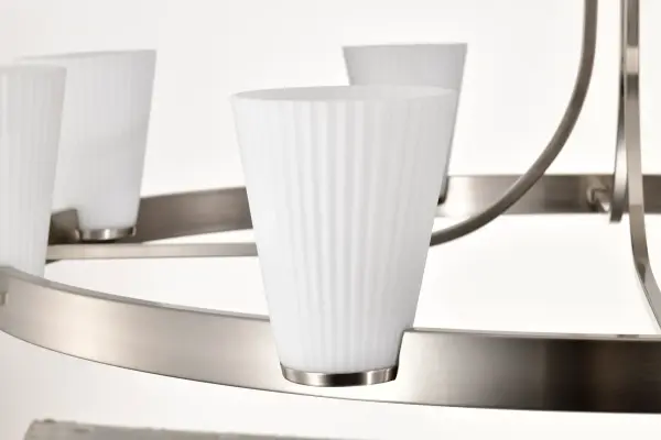 Royale 8-Light Chandelier in Brushed Nickel with Ribbed White Glass - Image 13
