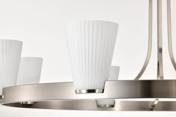 Royale 8-Light Chandelier in Brushed Nickel with Ribbed White Glass - Image 14