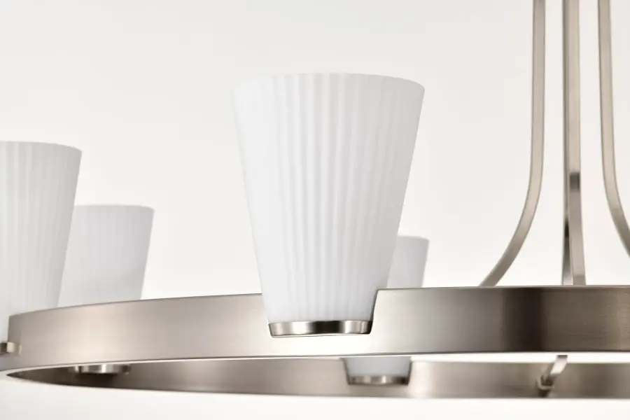 Royale 8-Light Chandelier in Brushed Nickel with Ribbed White Glass - Image 14