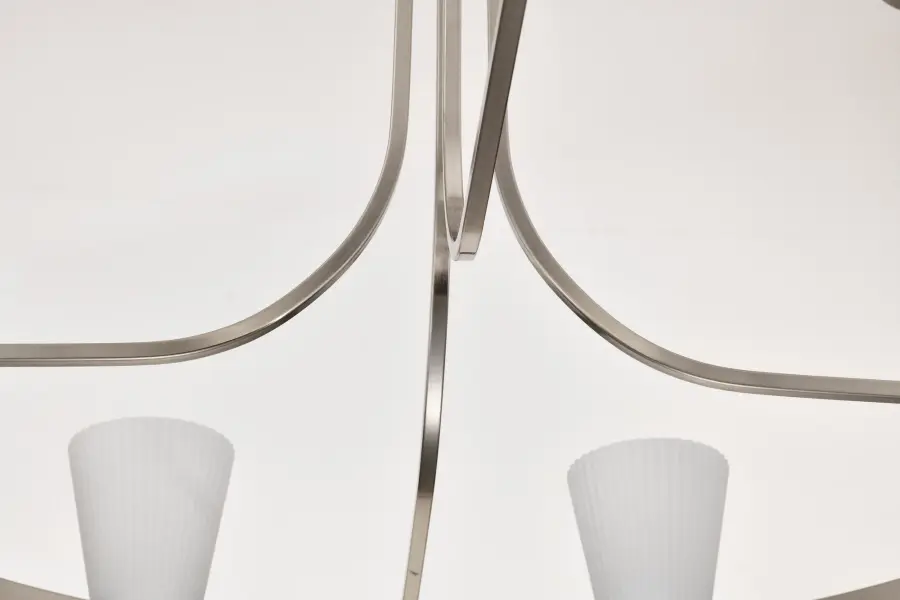 Royale 8-Light Chandelier in Brushed Nickel with Ribbed White Glass - Image 17