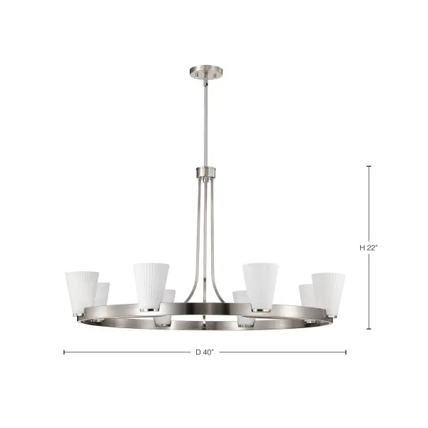 Royale 8-Light Chandelier in Brushed Nickel with Ribbed White Glass - Image 18