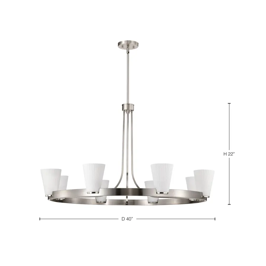 Royale 8-Light Chandelier in Brushed Nickel with Ribbed White Glass - Image 18