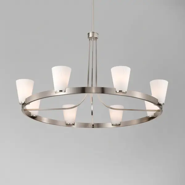 Royale 8-Light Chandelier in Brushed Nickel with Ribbed White Glass - Image 20