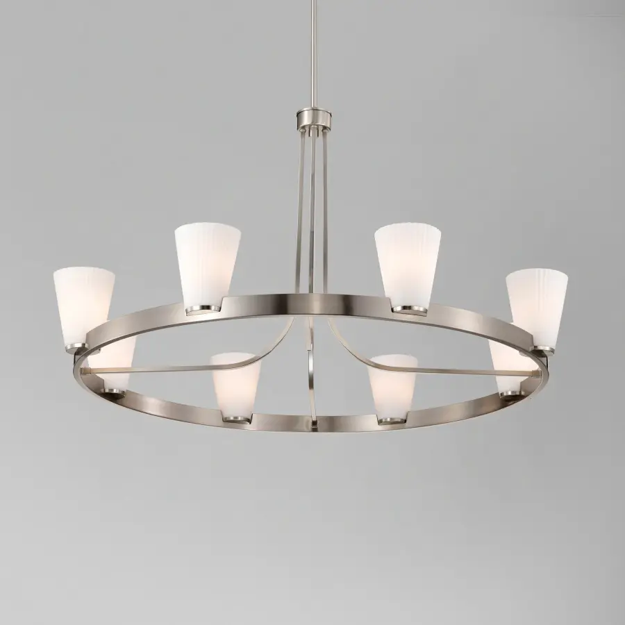 Royale 8-Light Chandelier in Brushed Nickel with Ribbed White Glass - Image 20