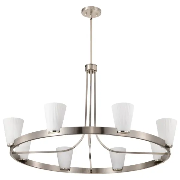 Royale 8-Light Chandelier in Brushed Nickel with Ribbed White Glass - Image 3