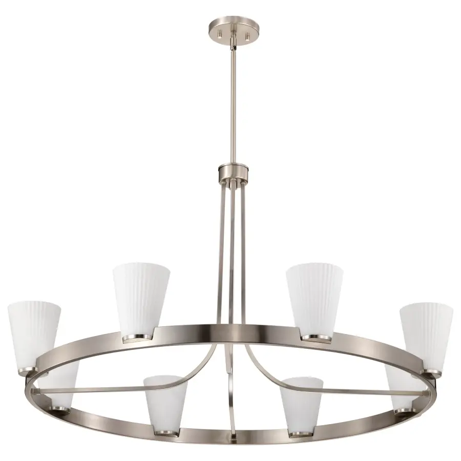 Royale 8-Light Chandelier in Brushed Nickel with Ribbed White Glass - Image 3
