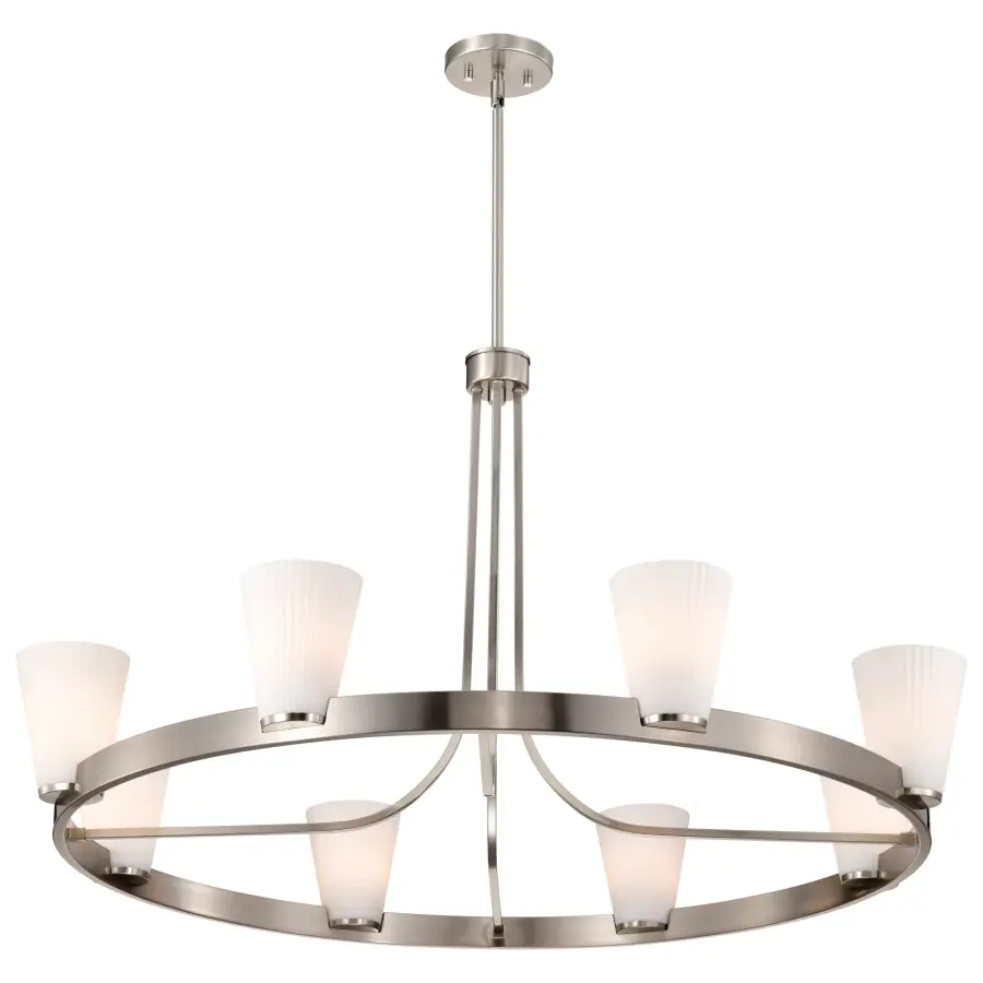 Royale 8-Light Chandelier in Brushed Nickel with Ribbed White Glass - Image 4