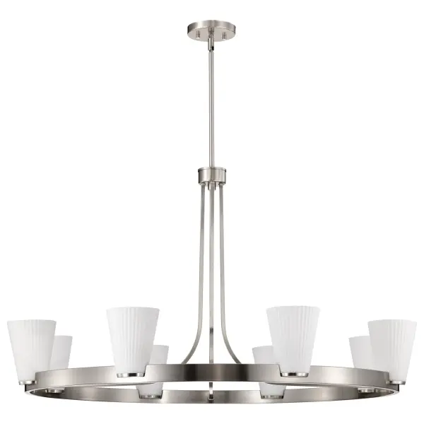 Royale 8-Light Chandelier in Brushed Nickel with Ribbed White Glass - Image 5