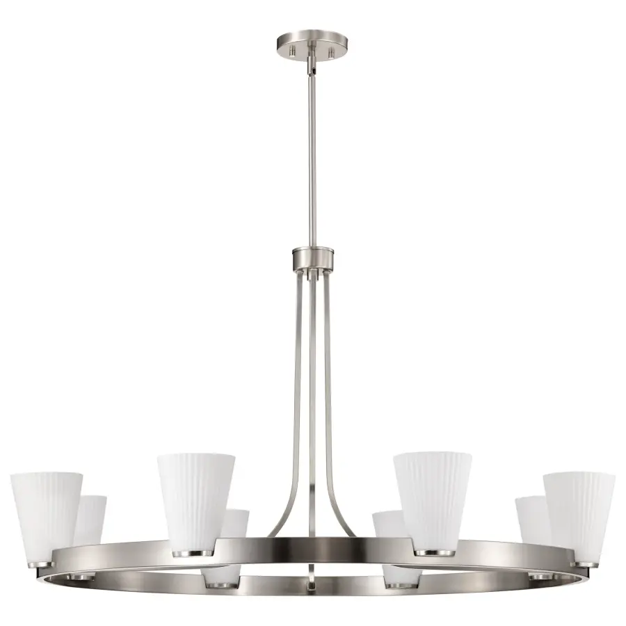Royale 8-Light Chandelier in Brushed Nickel with Ribbed White Glass - Image 5
