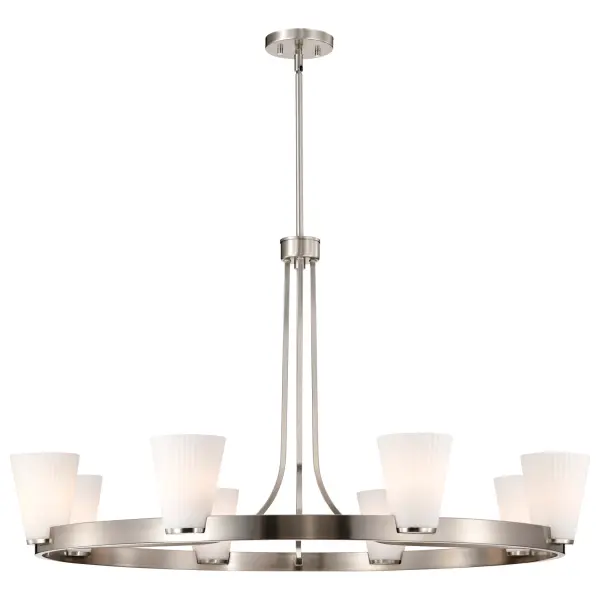 Royale 8-Light Chandelier in Brushed Nickel with Ribbed White Glass - Image 6