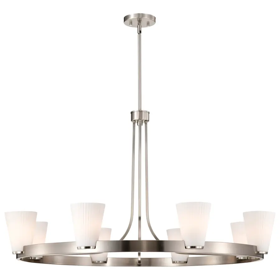 Royale 8-Light Chandelier in Brushed Nickel with Ribbed White Glass - Image 6