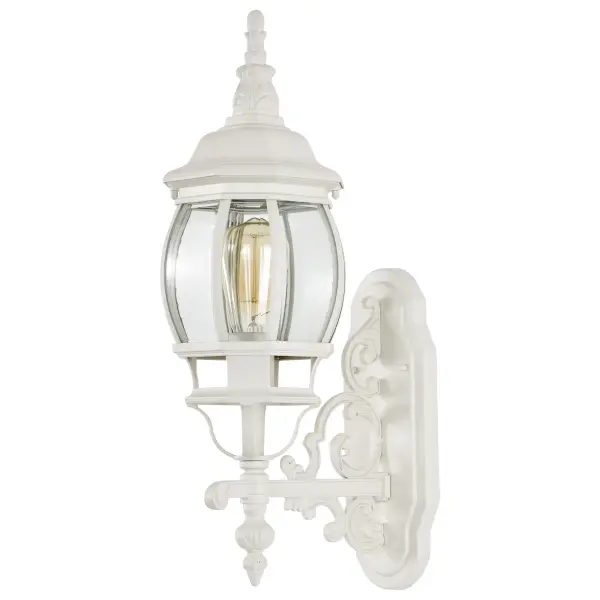The Central Park wall lantern combines classic design with clear beveled glass for sophisticated outdoor illumination. Its 20-inch height and white finish create a clean, elegant look perfect for traditional and coastal homes. - alternate view