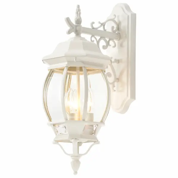 The Central Park wall lantern combines timeless design with practical outdoor lighting. Its clear beveled glass panels and stately architecture complement various home exteriors while providing reliable illumination. - alternate view