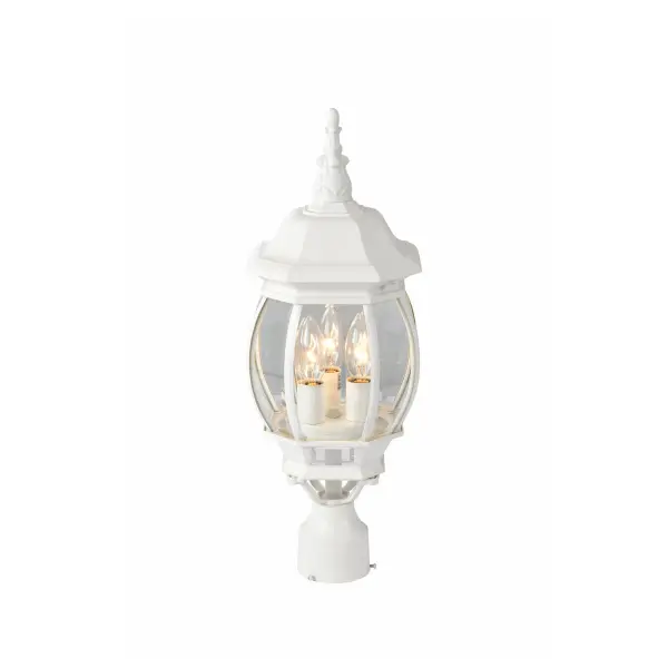 The Central Park 3-Light Post Lantern combines traditional design with versatile styling that complements various home exteriors. Clear beveled glass panels provide protection while showcasing the architectural details. - alternate view