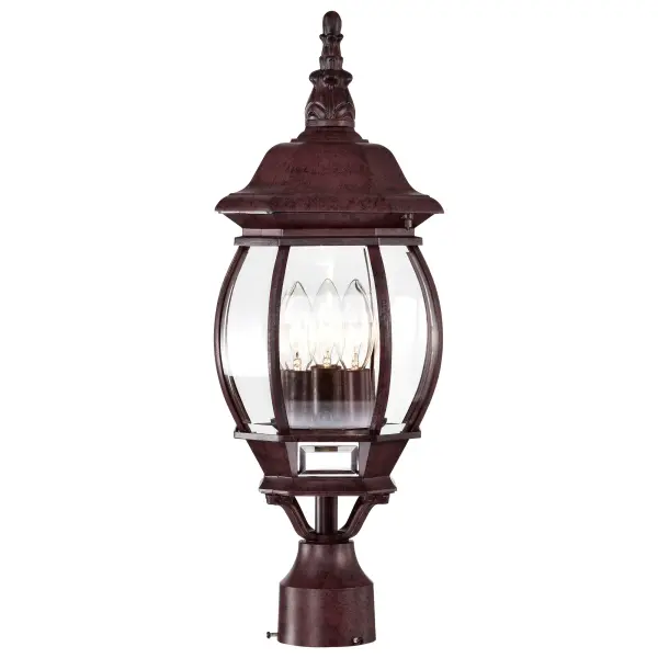 The Central Park post lantern combines timeless traditional styling with refined beveled glass panels and an old bronze finish. At 21 inches tall, it provides substantial presence for entryways and pathways. - alternate view