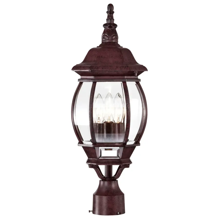 Central Park 3-Light Outdoor Post Lantern with Clear Beveled Glass - Image 2