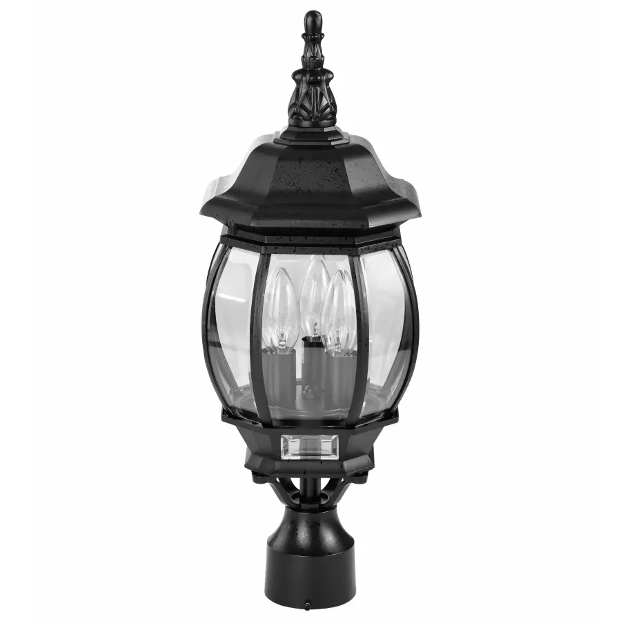 Central Park 3-Light Post Lantern with Clear Beveled Glass - Image 1