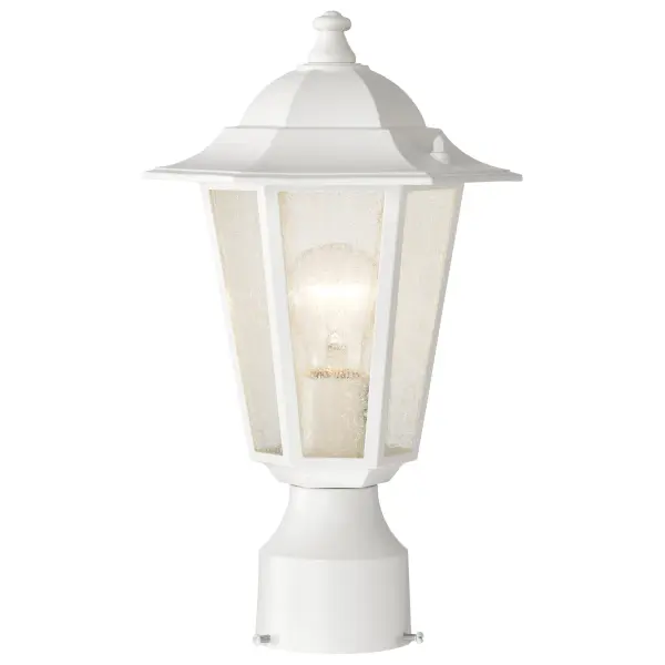 An elegant outdoor lighting solution that combines traditional design with versatile styling. The white finish and clear seeded glass create a welcoming ambiance perfect for illuminating pathways, driveways, and entryways. - alternate view