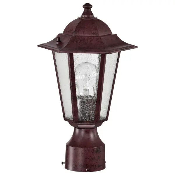 The Cornerstone post lantern combines traditional elegance with practical outdoor lighting. Its old bronze finish and clear seeded glass create a sophisticated first impression while providing reliable illumination for pathways and entryways. - alternate view