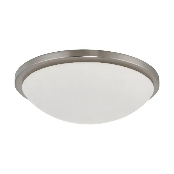 The Button LED flush mount combines modern aesthetics with energy-efficient lighting. Its 17-inch profile and brushed nickel finish complement contemporary interiors while delivering 2000 lumens of warm white light.