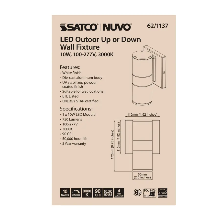 LED Cylindrical Up/Down Wall Sconce - White - Image 4