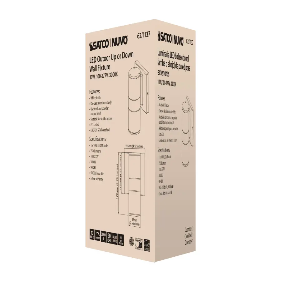 LED Cylindrical Up/Down Wall Sconce - White - Image 8