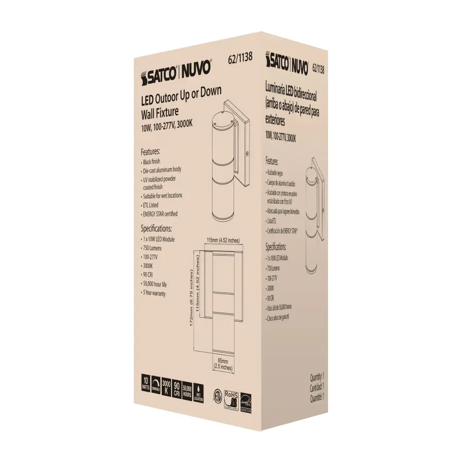LED Cylindrical Up/Down Wall Sconce - Black - Image 7