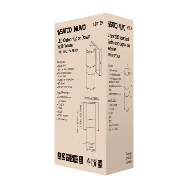 LED Cylindrical Up/Down Wall Sconce - Bronze - Image 7