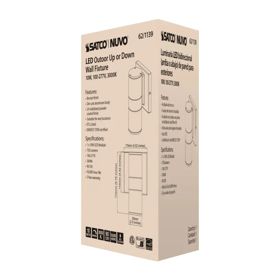 LED Cylindrical Up/Down Wall Sconce - Bronze - Image 7