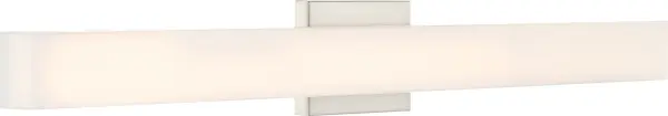 The Jess LED vanity light combines sophisticated minimalist design with practical functionality. Its brushed nickel finish and white acrylic lens deliver clean, modern aesthetics while providing bright, energy-efficient illumination. - alternate view