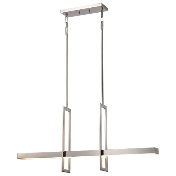 The Frame island pendant combines minimalist design with practical illumination. Three frosted glass modules suspended in parallel rectangular frames create visual depth while delivering 3315 lumens of warm LED light. Perfect for modern kitchens. - alternate view