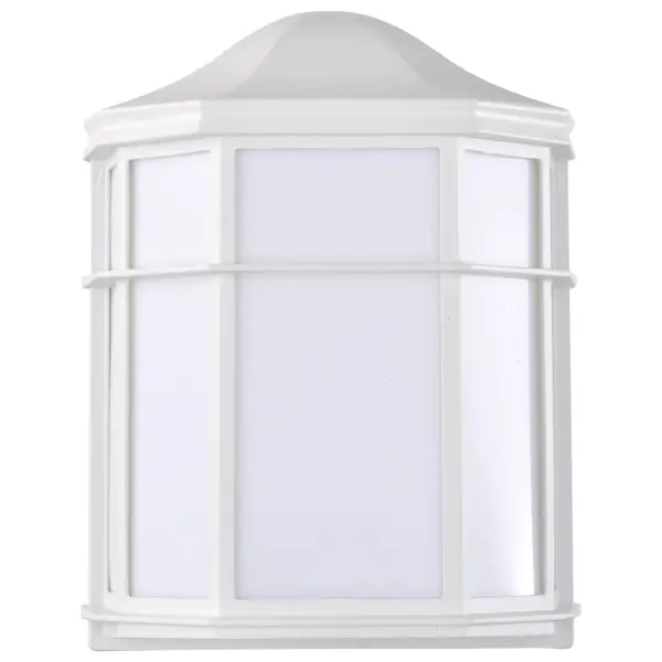 Energy-efficient LED bulkhead fixture with industrial cage design and weather-resistant construction. Perfect for outdoor walkways, entrances, and patios with warm 3000K lighting and rugged materials built to last.
