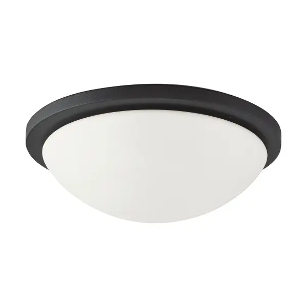 The Button LED flush mount delivers excellent 90 CRI warm white light in a compact 13-inch profile. Its frosted glass diffuser and black trim create a clean, modern aesthetic suitable for various residential and commercial spaces.