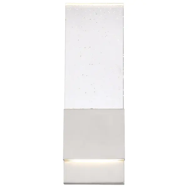 The Ellusion LED wall sconce combines contemporary styling with energy-efficient LED technology, delivering 30,000 hours of warm white light. Its polished nickel finish and seeded glass shade create visual interest while providing functional illumination.