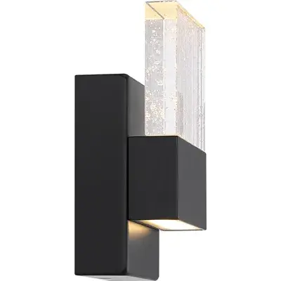 Ellusion LED Small Wall Sconce - Matte Black with Seeded Glass - Image 2