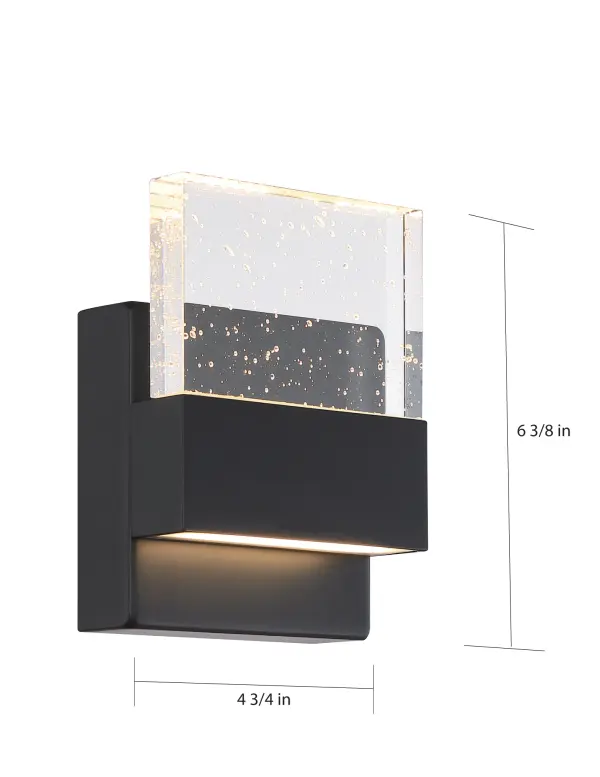 Ellusion LED Small Wall Sconce - Matte Black with Seeded Glass - Image 5