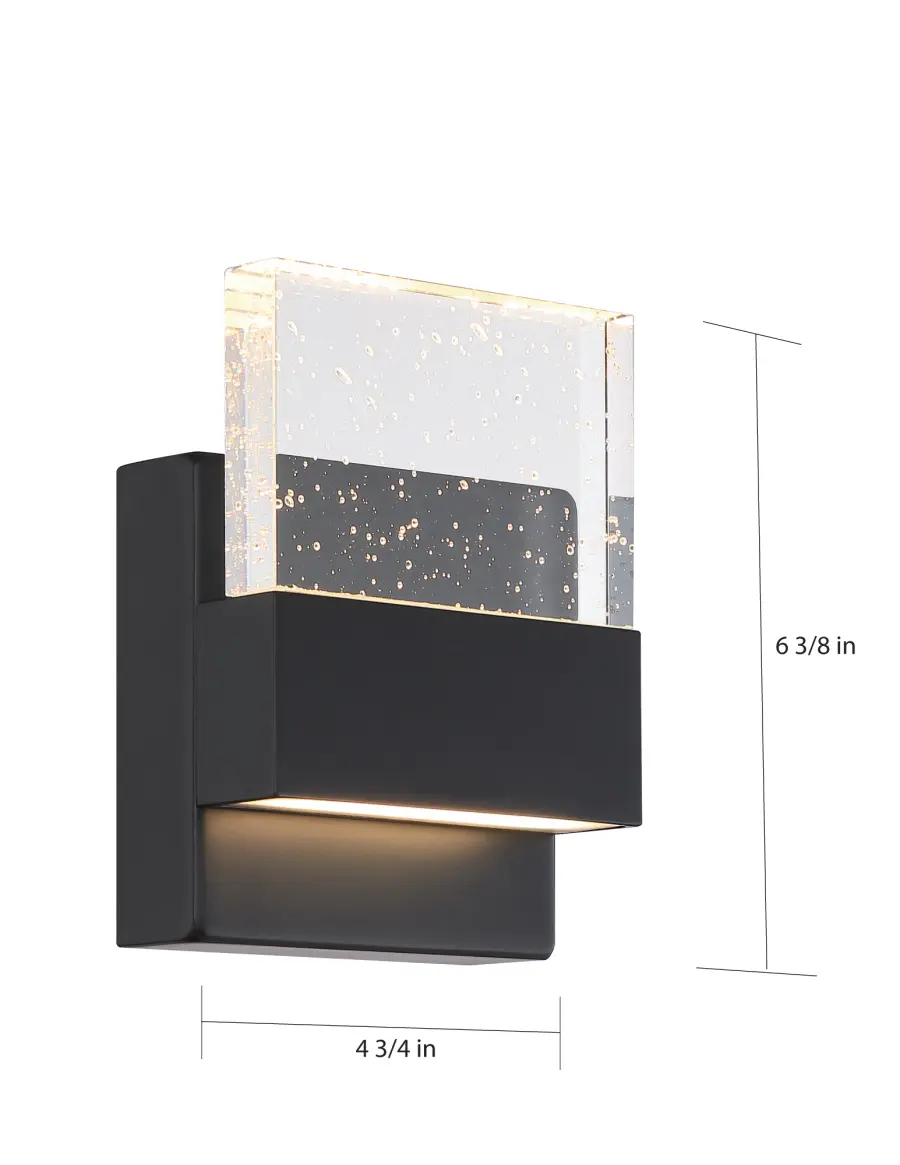 Ellusion LED Small Wall Sconce - Matte Black with Seeded Glass - Image 5