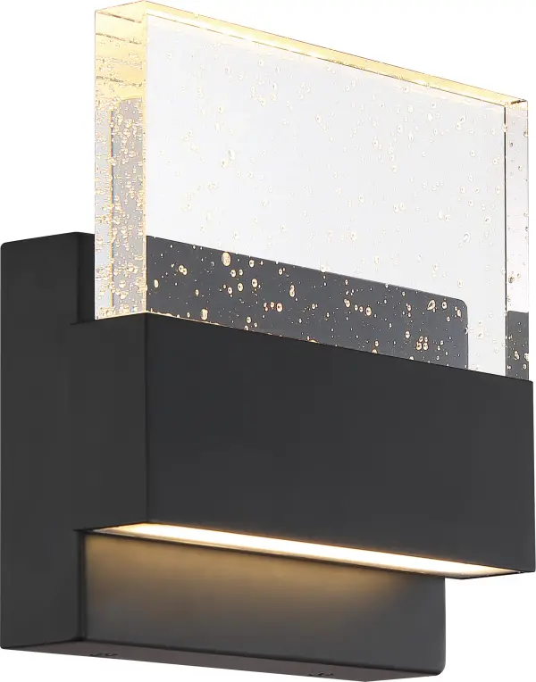 Ellusion LED Medium Wall Sconce - Matte Black with Seeded Glass - Image 3