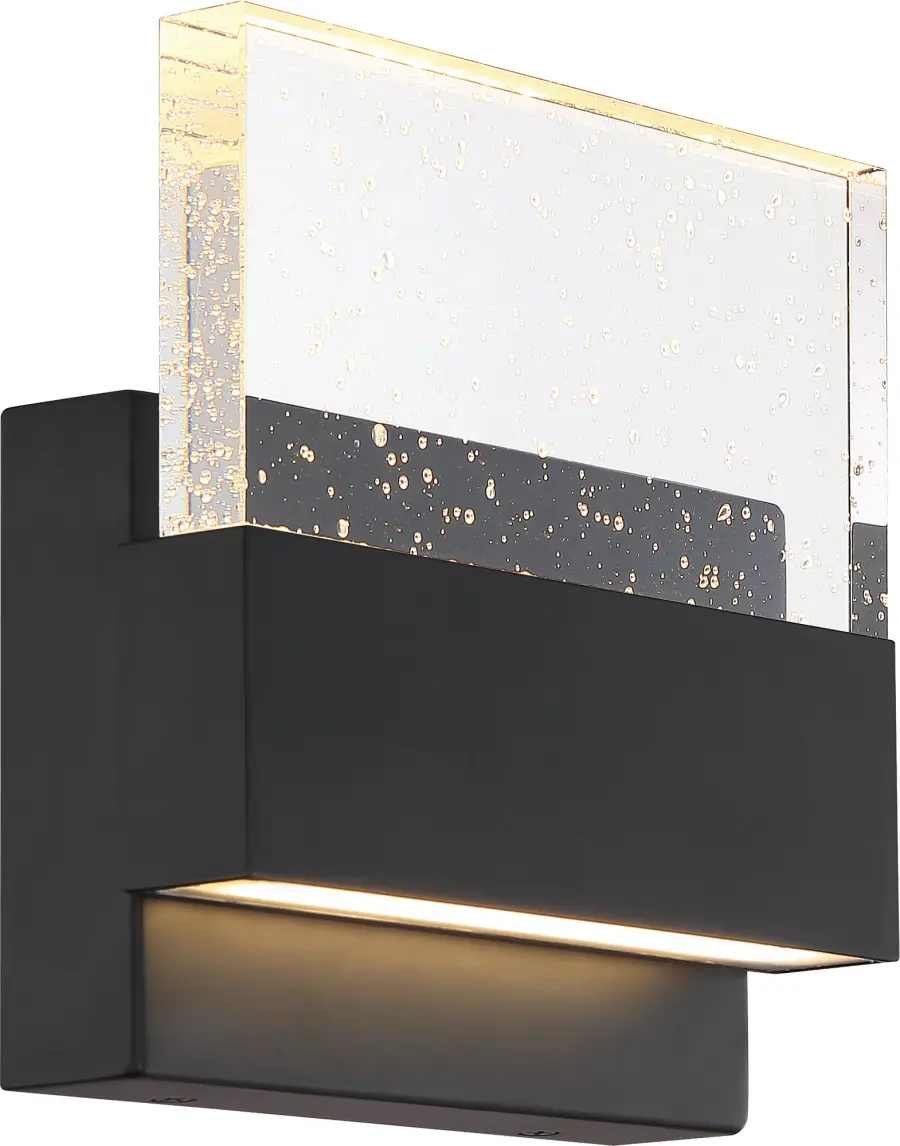 Ellusion LED Medium Wall Sconce - Matte Black with Seeded Glass - Image 3