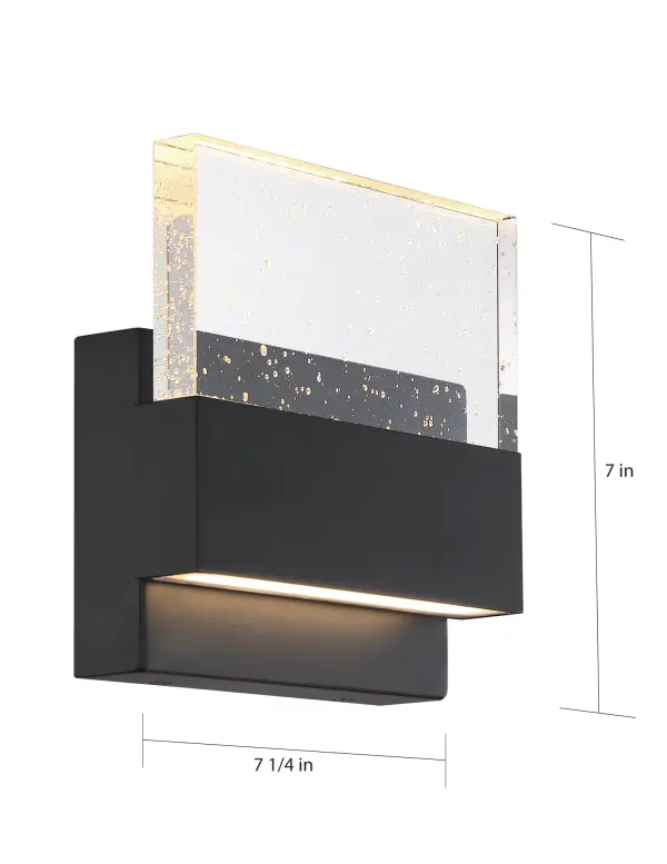 Ellusion LED Medium Wall Sconce - Matte Black with Seeded Glass - Image 5