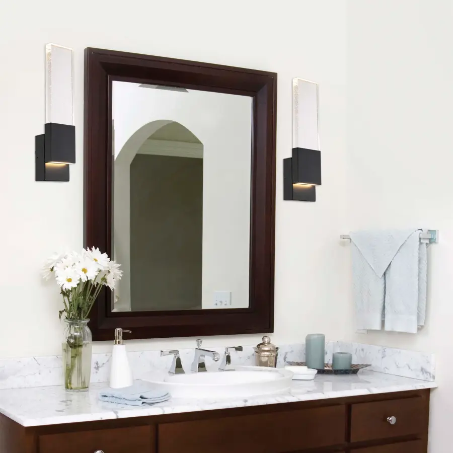 Ellusion LED Large Wall Sconce - Matte Black with Seeded Glass - Image 5