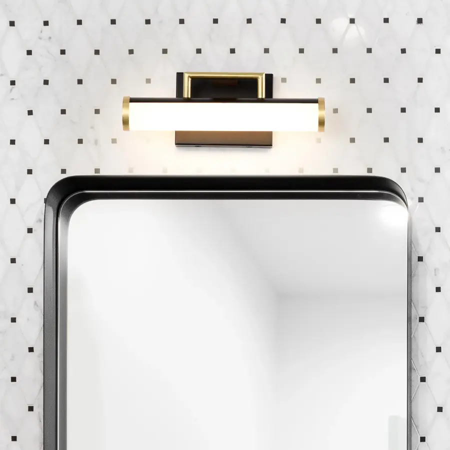 Solano Small LED Vanity Light in Black and Brushed Brass - Image 11