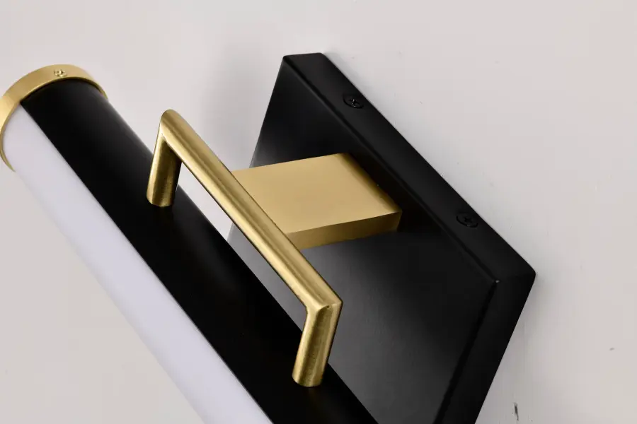 Solano Small LED Vanity Light in Black and Brushed Brass - Image 8