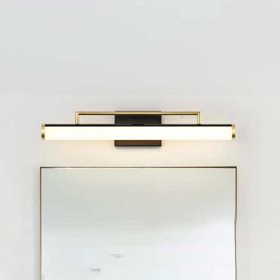 Solano Medium LED Vanity Light in Black and Brushed Brass - Image 11